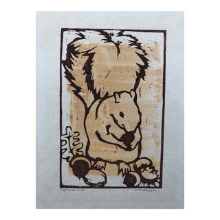 Squirrel Food Woodcut by Dickson 1970s For Sale