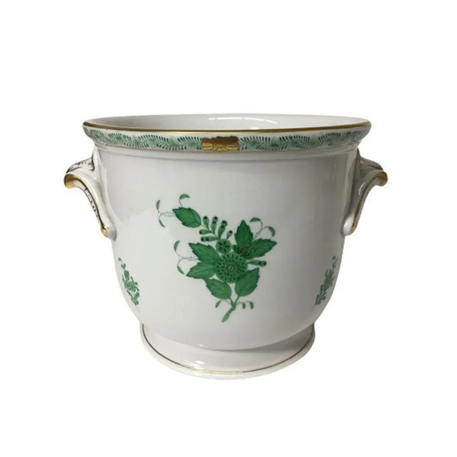 Large Chinese Bouquet Apponyi Green Porcelain Cache Pots from Herend Hungary, Set of 2 For Sale - Image 4 of 7