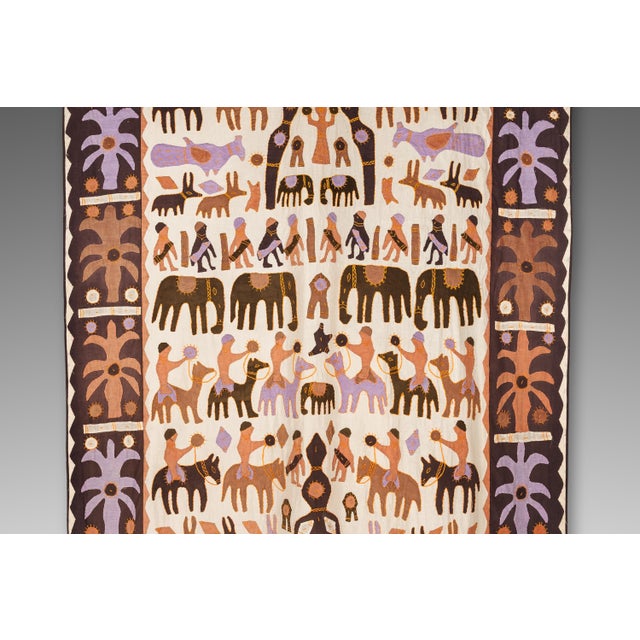 Textile Vintage Hand-Stitched Kanduri Cloth With Animal and Tree of Life Appliqué, India, C. 1950s For Sale - Image 7 of 18