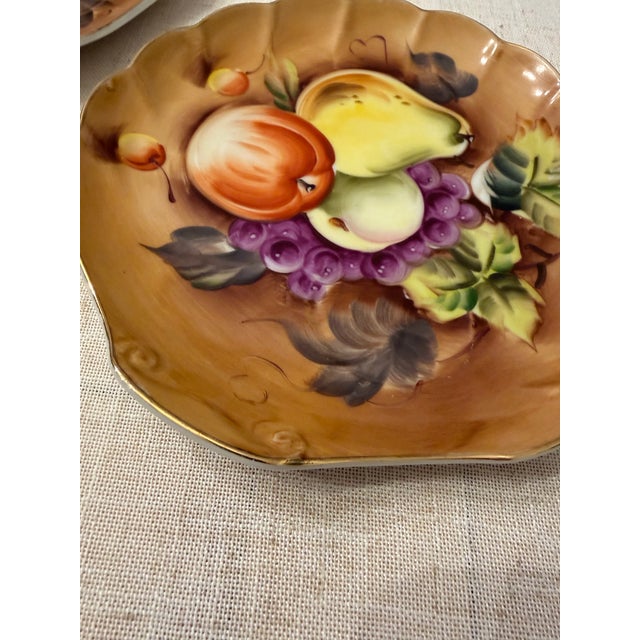 Mid-Century Modern Vintage Seyei China Japan Hand Painted Fruit Dessert Plates – Set of 2 | Raised Fruit Motif | Cottage Kitchen Decor For Sale - Image 3 of 6