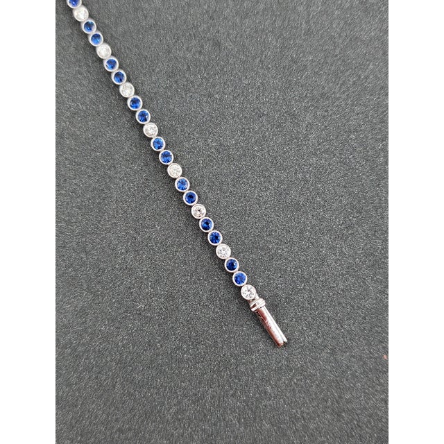 Early 21st Century 2.20 Ct Natural Ceylon Sapphire & Diamond Tennis Bracelet For Sale - Image 5 of 8