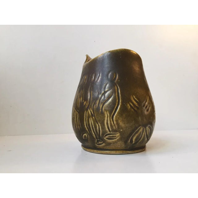 1960s Modernist Green Glazed Stoneware Vase by Hans Nielsen Buch for HNB, 1960s For Sale - Image 5 of 10