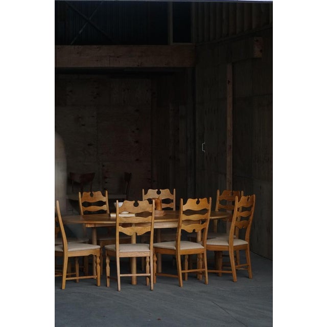 Mid-Century Danish Chairs in Oak & Hessian from Henning Kjærnulf, 1960s, Set of 8 For Sale - Image 6 of 17