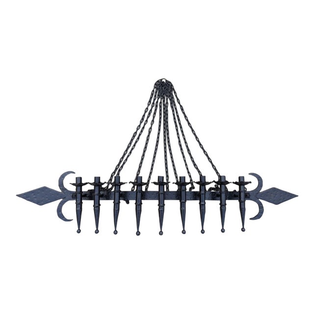 Hand Forged Wrought Iron 9 Light Wall Sconce Gothic Candelabra Spanish Revival For Sale