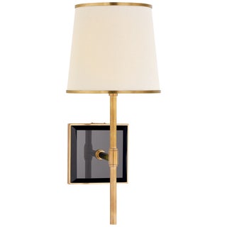 Kate Spade New York for Visual Comfort Signature Bradford Medium Sconce in Soft Brass & Black with Cream Linen Shade with Soft Brass Trim For Sale
