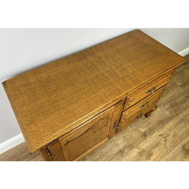 Vintage Louis XIV French Oak Sideboard with Carved Cupboard For Sale - Image 11 of 15