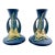 Pair of 1940s Roseville Zephyr Lily Bermuda Blue Candlestick Holders For Sale