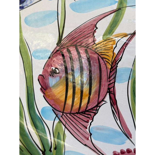 Ceramic Vietri Al Mare Italian Hand-Painted Coastal Sea Life Majolica Oval Wall Platter For Sale - Image 7 of 12