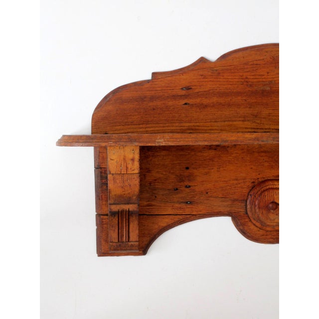 Brown Antique Folk Art Carved Wood Wall Shelf For Sale - Image 8 of 16