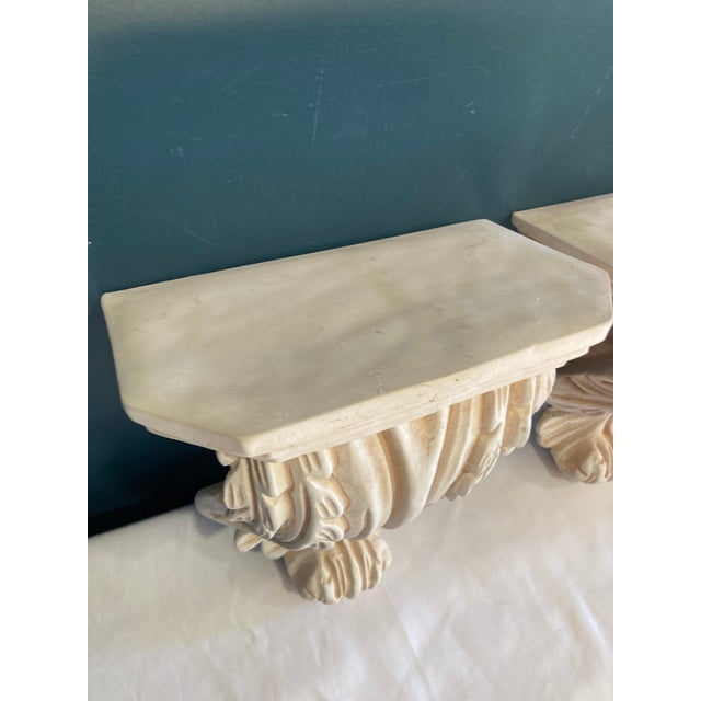 Sculpture Materials Vintage Concrete Wall Shelves Pair With Acanthus Detail For Sale - Image 7 of 13