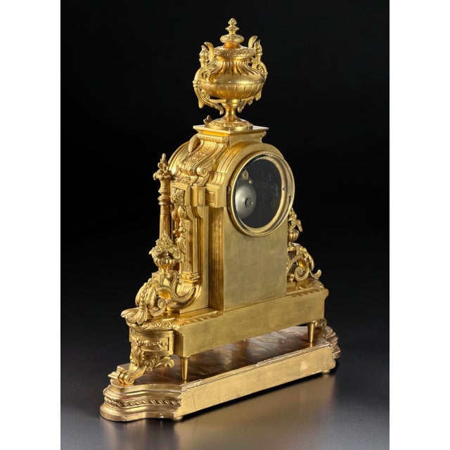 French Napoleon III Gilt Bronze Clock Garniture with Japy Frères Movement, France, Set of 3 For Sale - Image 5 of 18