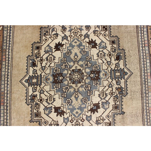 Mid 20th Century Vintage Turkish Medallion Oushak Rug in Rustic Blue, Mocha, and Taupe 7'2 X 12'9 For Sale - Image 5 of 8