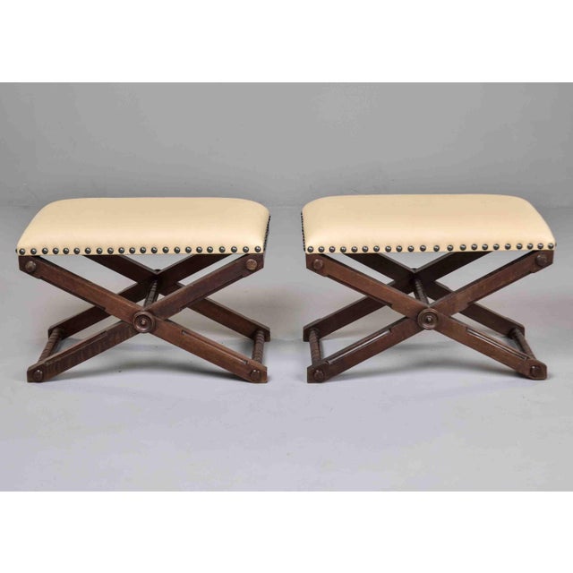 Early 20th Century French Stools or Benches With New Leather - Pair For Sale - Image 10 of 12