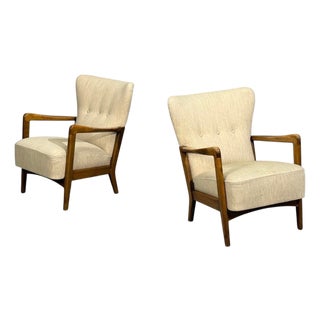 Søren Hansen, Lounge Chairs, Wool, Beech, Denmark, 1940s For Sale