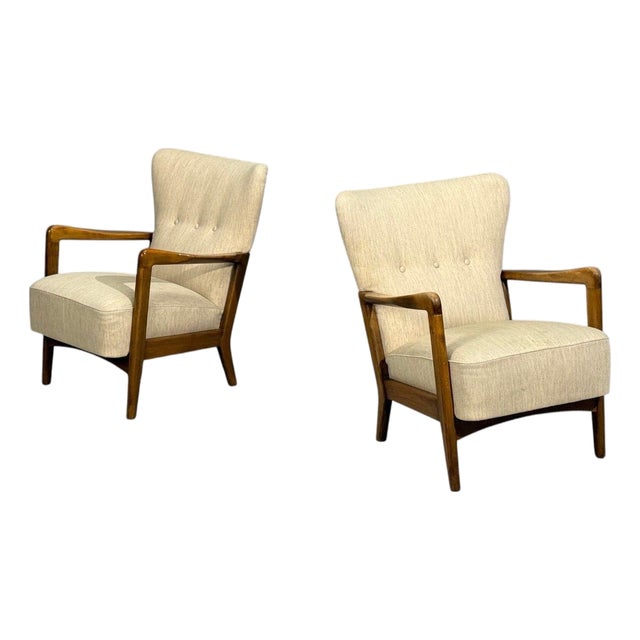 Søren Hansen, Lounge Chairs, Wool, Beech, Denmark, 1940s For Sale