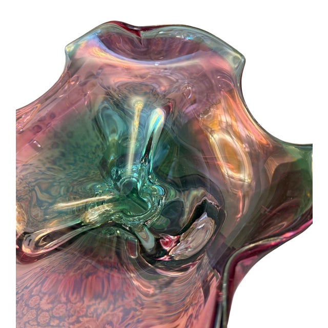 Murano Glass Footed Bowl Emerald Green, Pink & Clear, Italy, Late 20th Century For Sale In Los Angeles - Image 6 of 7