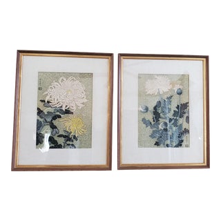 Asada Tangyu Benji "Chrysanthemums and Poppies" Framed Print Set For Sale
