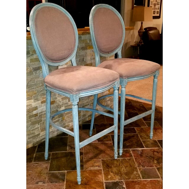Sarreid Louis XVI Round Back Bar Stools A Pair Chairish