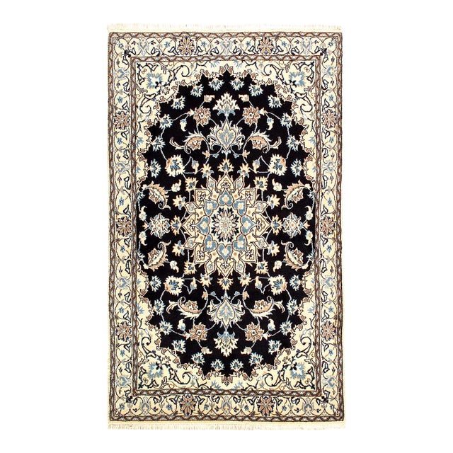 Pasargad DC Navy Blue Fine Hand Knotted Silk & Wool Nain Rug For Sale