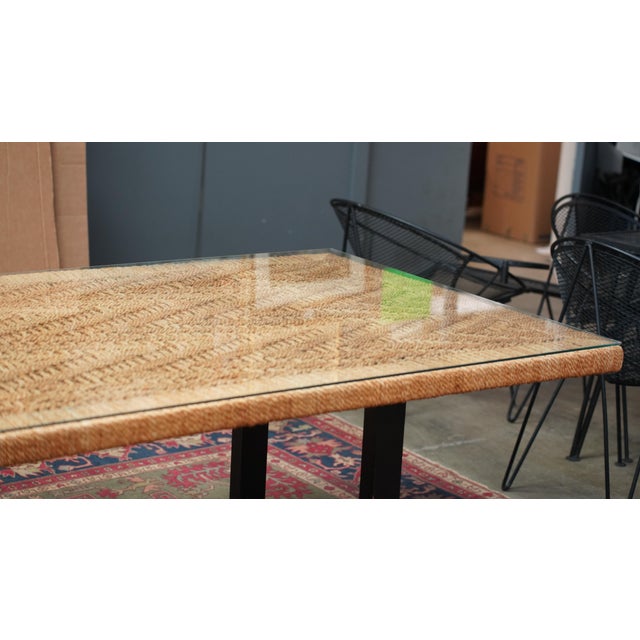 Contemporary A Modernist Rope and Ebonized Wood Dining Table With Glass Top For Sale - Image 3 of 10