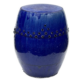 Ceramic Garden Seat Antique Chinese Blue Glazed Terracotta For Sale