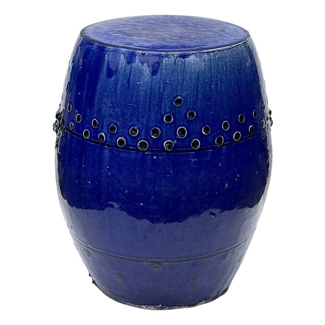 Ceramic Garden Seat Antique Chinese Blue Glazed Terracotta For Sale