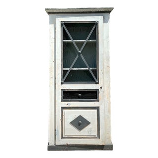 Vintage French Distressed Metal and Wood Cabinet For Sale
