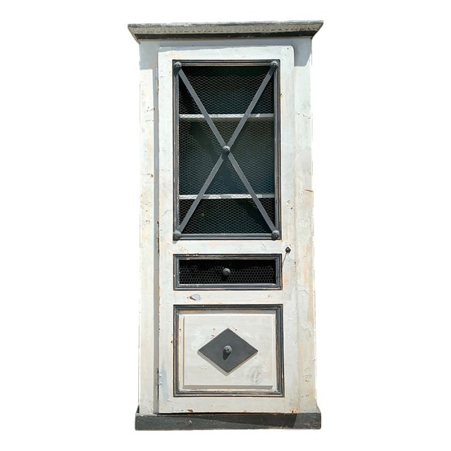 Vintage French Distressed Metal and Wood Cabinet For Sale