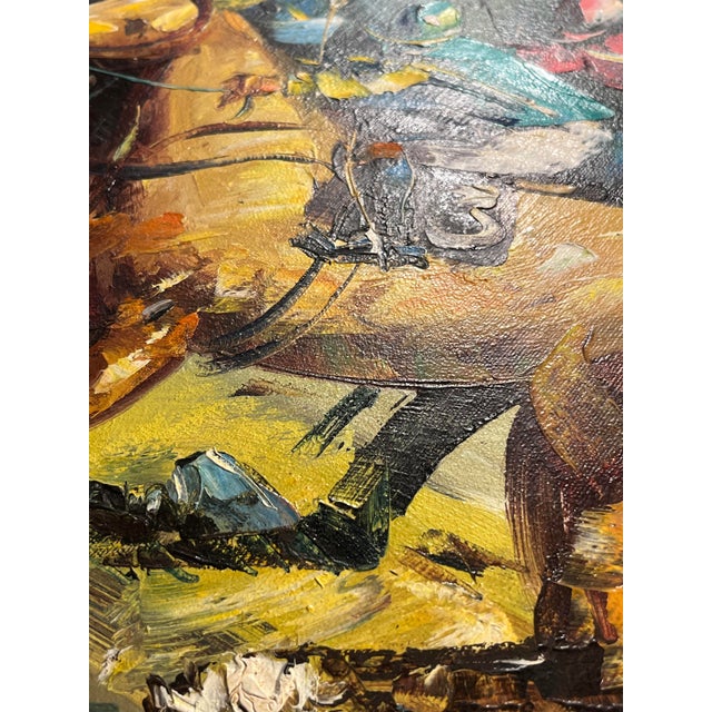 1970s Mid-Century Modern Anthony Veccio Horse Racing Oil on Canvas Painting Signed For Sale - Image 4 of 7