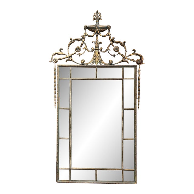 Vintage Regency Style Verdigris and Gilt Wall Mirror With Smoked Glass For Sale