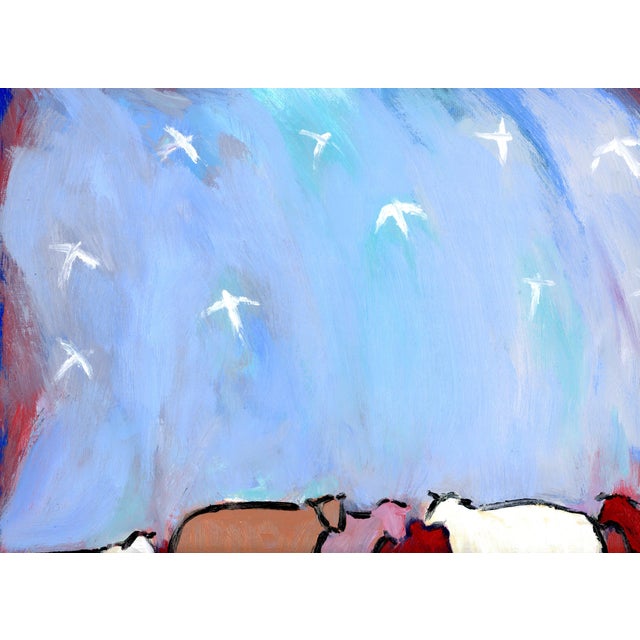 2020s Birds, Sheep and Angels, Modern Impressionist Pastoral Landscape Oil Painting, Signed For Sale - Image 5 of 11