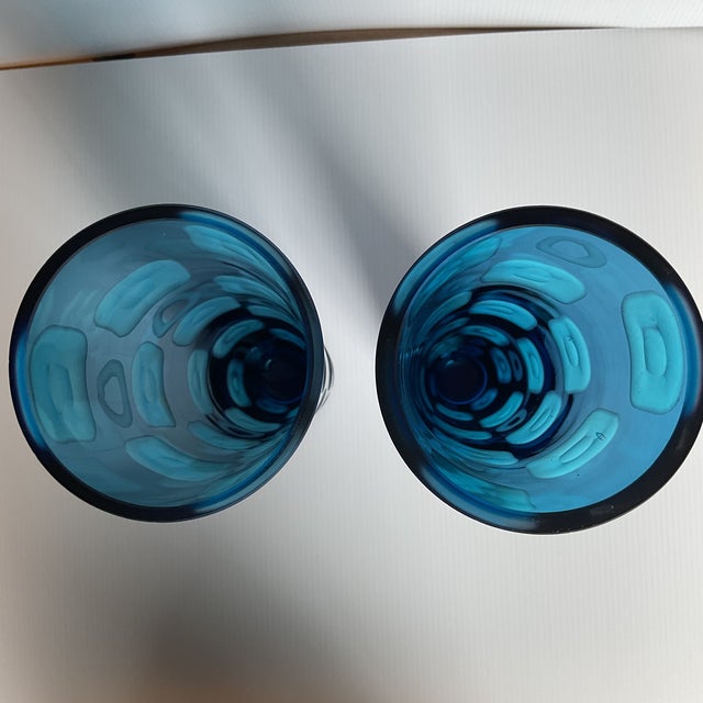 Fenton Art Glass Company Vintage Fenton International “Blue Odyssey” Art Glass Vases-a Pair. For Sale - Image 4 of 6
