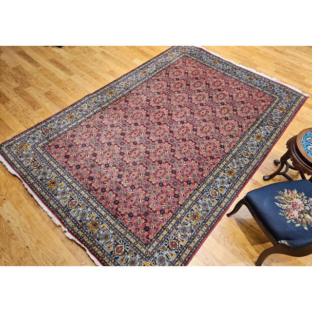 Vintage Persian Tabriz Rug, Hand-Knotted Wool, Allover Herati Pattern, Plum & Blue, 7x10 For Sale - Image 4 of 16