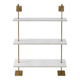 Marais 3-Tier White & Aged Brass Shelf 48"W For Sale