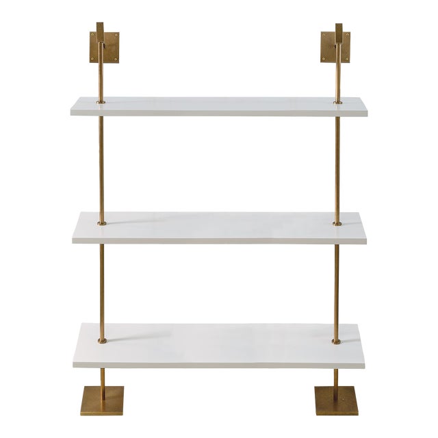 Marais 3-Tier White & Aged Brass Shelf 48"W For Sale