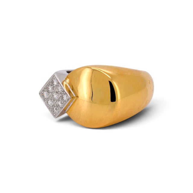 Mid 20th Century Fred Paris Vintage 18k Gold Signet Ring — Diamond Pavé | Signed & Numbered, Size 6.5 For Sale - Image 5 of 6