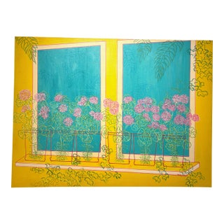 Vintage Bright Floral Acrylic Painting on Canvas by Molly Schiff For Sale