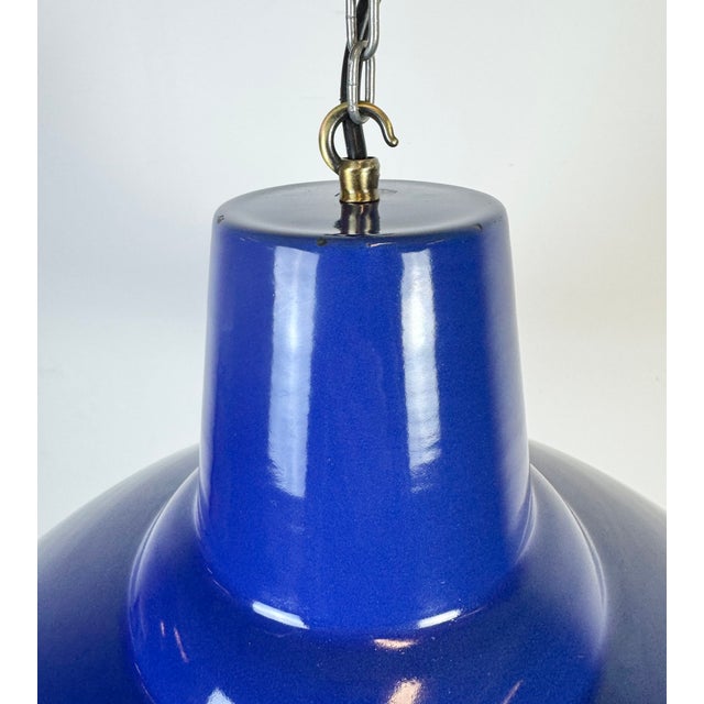 1960s Industrial Blue Enamel Factory Pendant Lamp, 1960s For Sale - Image 5 of 17