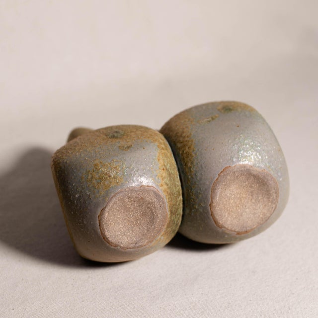 Late 20th Century Vintage Textured Twin-Spout Studio Ceramic Vessel With Arched Handle For Sale - Image 11 of 12