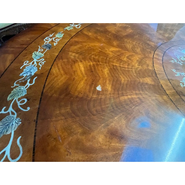 Early 20th Century Early 20th Century Donghia Italy Luxury Inlaid Abalone Pedestal Dining Table - Gold Leaf Feet For Sale - Image 5 of 8