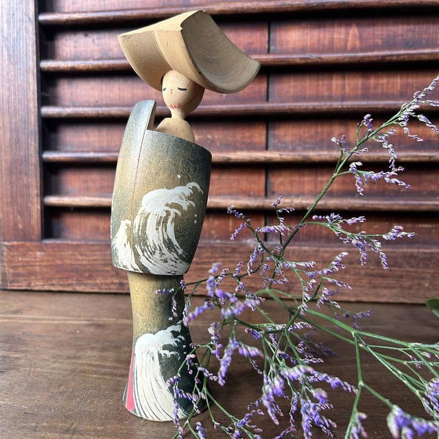 Mid-Century Modern Japanese Kokeshi Wooden Figurine, 1980s For Sale - Image 3 of 11