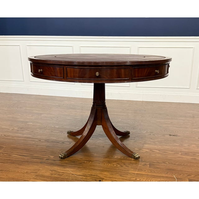 Leighton Hall Furniture Traditional Mahogany Drum Table by Leighton Hall - Showroom Sample For Sale - Image 4 of 11