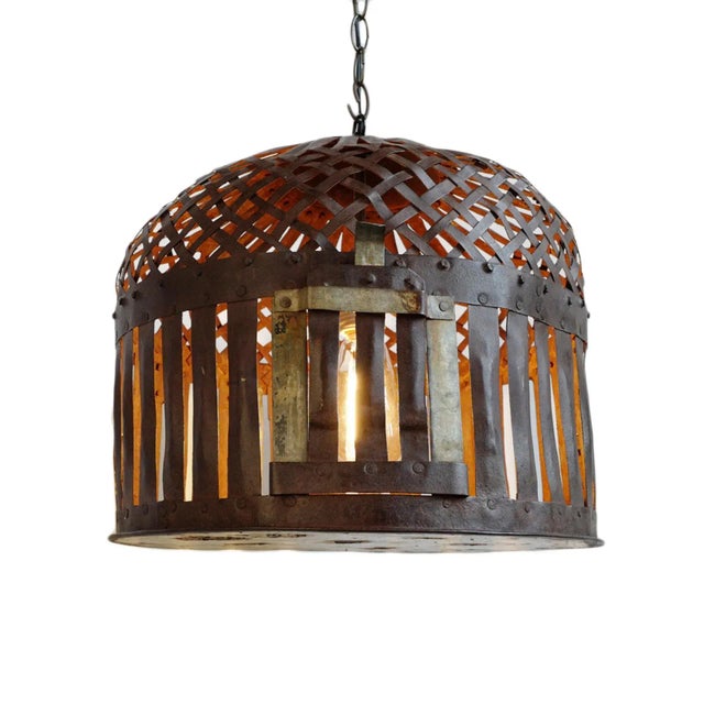 Industrial Farm Iron Basket Cage Pendant Light For Sale In Los Angeles - Image 6 of 8