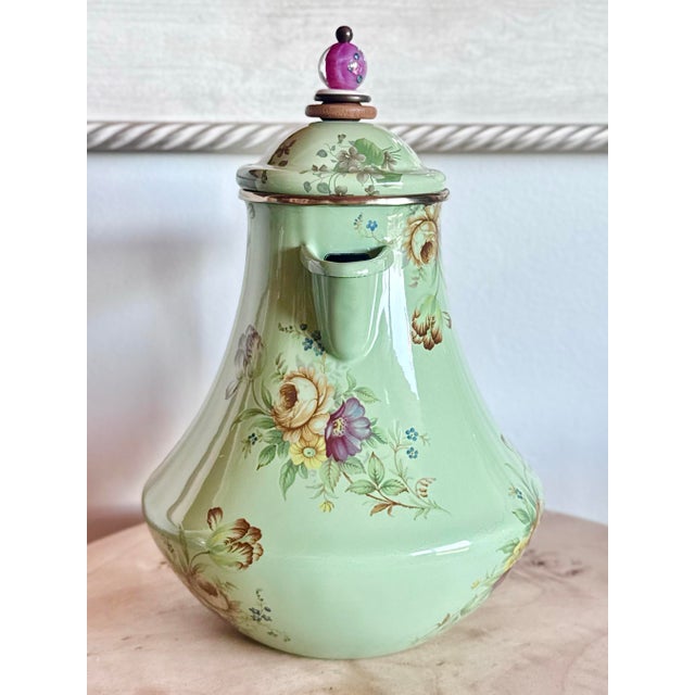 Vintage 1995 MacKenzie-Childs Green Floral Enamel Coffee Pot/Kettle Beautiful vintage MacKenzie-Childs enamel coffee...