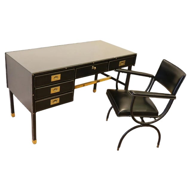 Desk and Armchair by Jacques Adnet, 1950s, Set of 2 For Sale