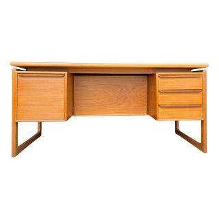 Mid-Century Danish Modern Teak Executive Desk – Floating Top, Restored For Sale