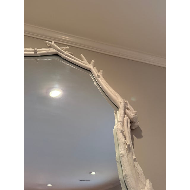 Rustic Vintage White Plaster Faux Bois Twig Frame Mirror For Sale - Image 3 of 7