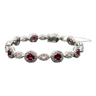 3.96 Ct Natural Ruby & Diamond Tennis Bracelet For Sale