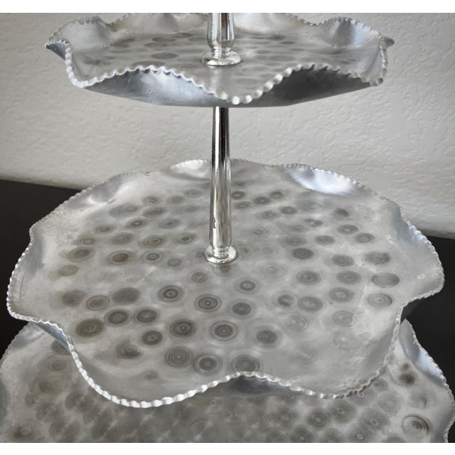 Mid 20th-Century Hand Forged Aluminum “Atomic” Swirl Design Three-Tier Centerpiece Tray For Sale - Image 13 of 18
