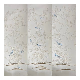 Chinoiserie Mural Panels Hand Painted Wall Covering Wallpaper For Sale